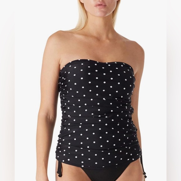 NWT Ocean Blues Women’s Bandeau Tankini Top Runched Swimsuit Polkadots Sz XL - Picture 2 of 8